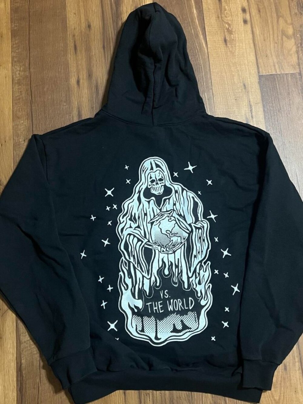 Warren Lotas Hoodie Mens XL Black Grim Reaper VS The World Skull Skater Grunge